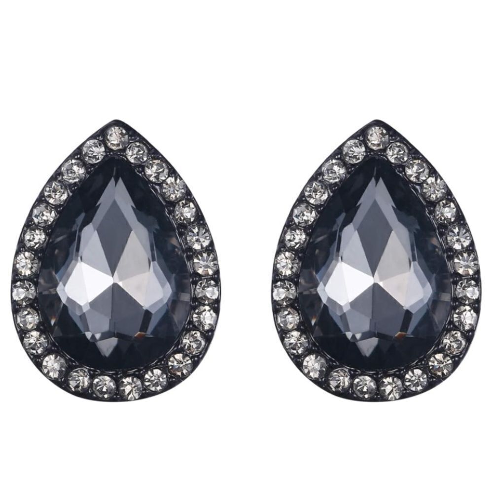 Carbon Black with Gray and Diamond Austrian Crystal TeardropāStud Post Earrings